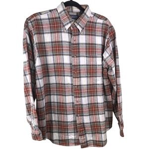 Lands End Mens Classic Red Plaid Flannel‎ Button Down Shirt L Long Sleeve Cotton